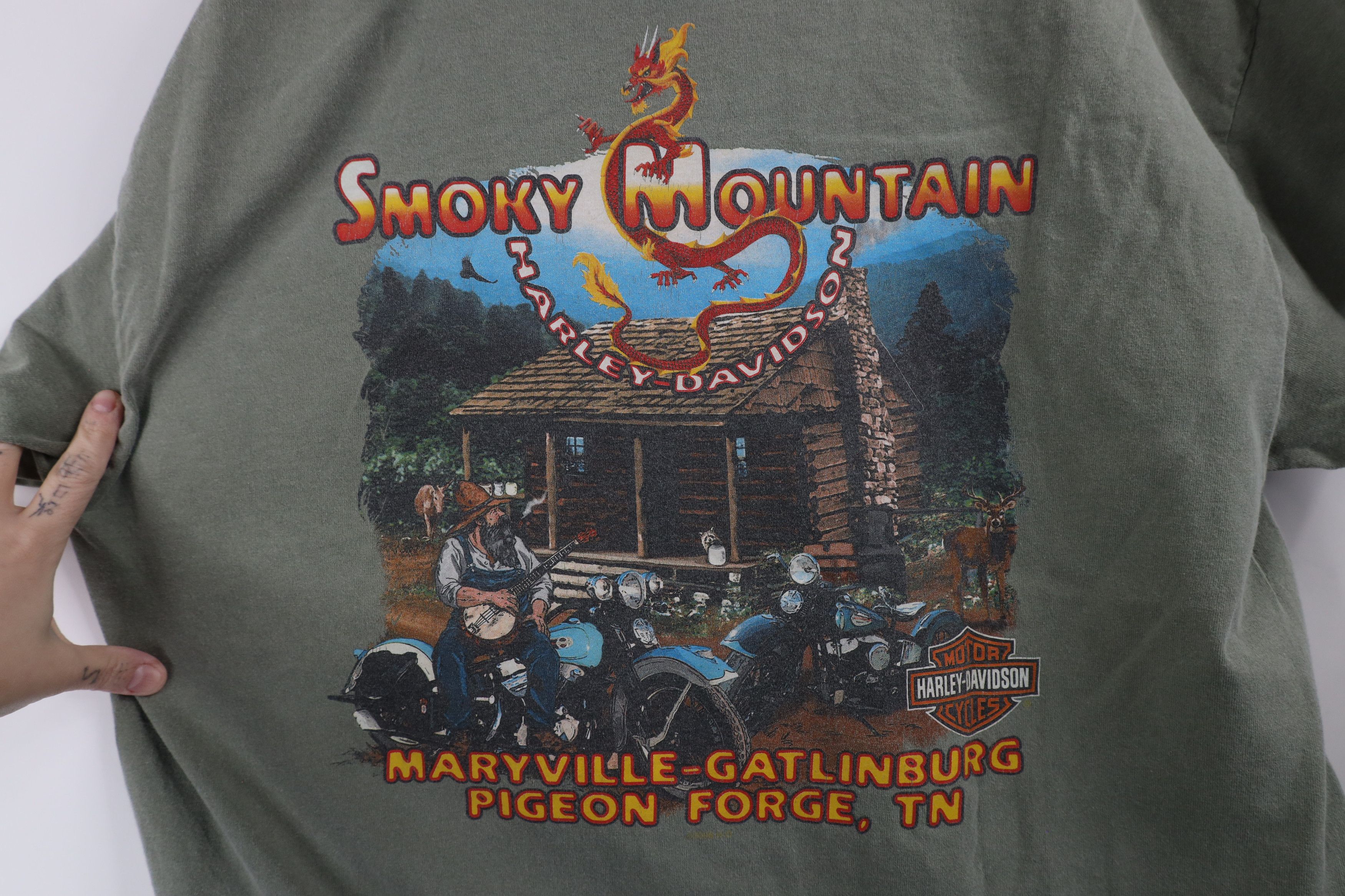 Harley Davidson × Vintage Vintage Y2K 2006 Harley Davidson Dragon T-Shirt Green USA Size US XL / EU 56 / 4 - 11 Thumbnail