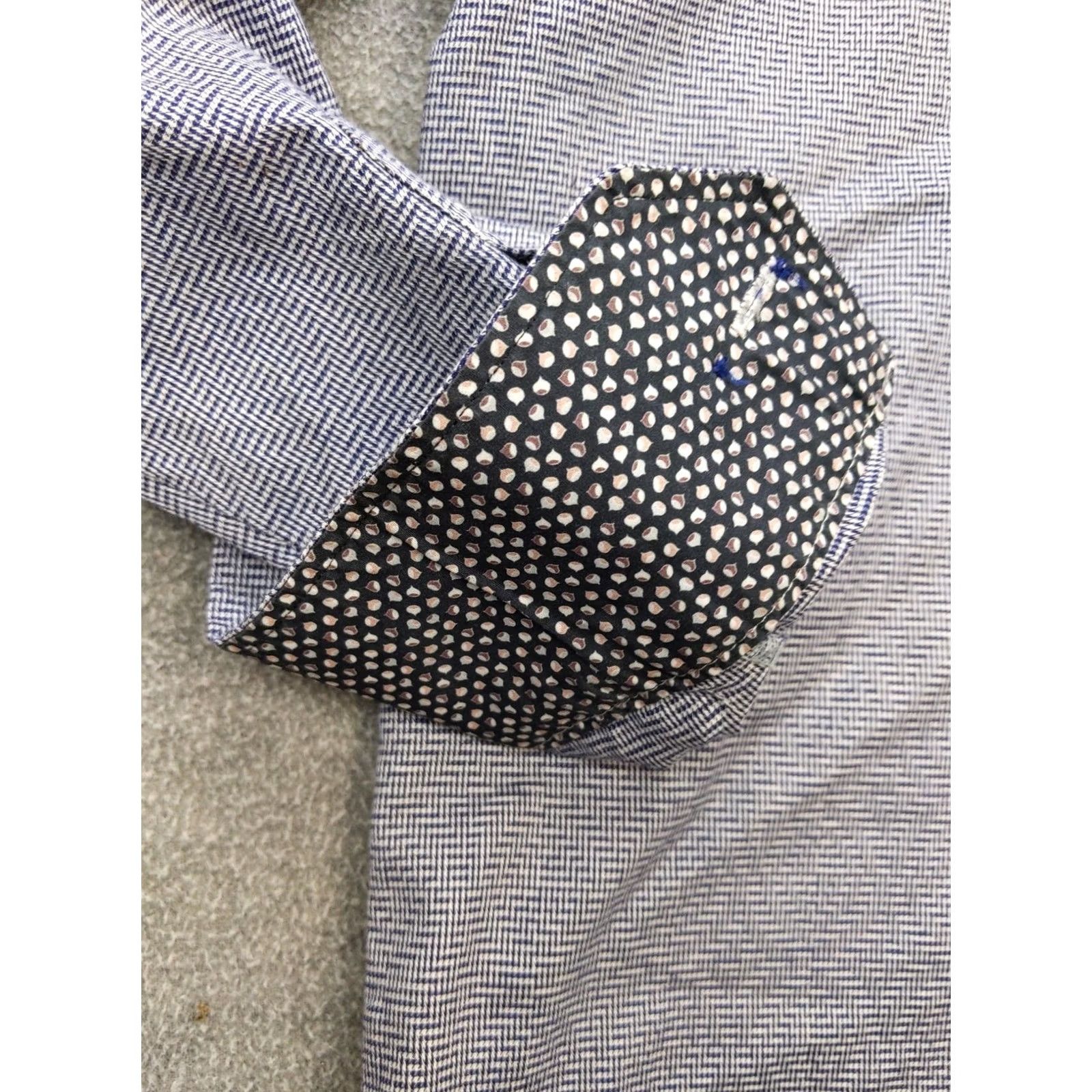 BUGATCHI BUGATCHI Shirt Mens S 14.5 Blue Herringbone Long Sleeve Button Up Contrast Trim Size US M / EU 48-50 / 2 - 3 Thumbnail