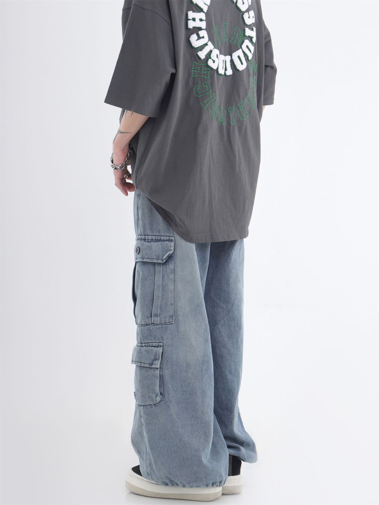 Jean Men's hip-hop washed loose wide-leg patch pocket jeans Size US 32 / EU 48 - 5 Thumbnail