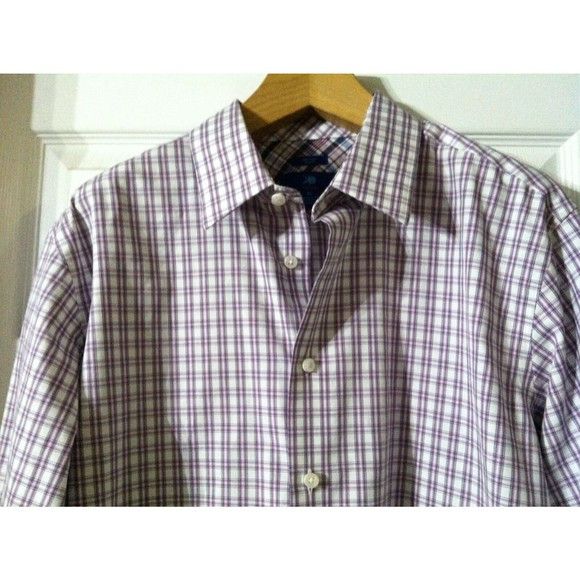 Egara EGARA MENS PURPLE 100%COTTON PLAID CASUAL SHIRT SIZE: XL Size US XL / EU 56 / 4 - 4 Thumbnail