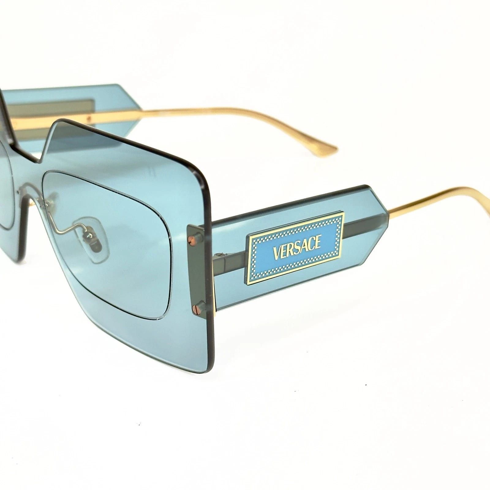 Versace VERSACE VE2277 DAMIER PLAQUE 2277 Blue Unisex Mask Sunglass Size ONE SIZE - 7 Thumbnail