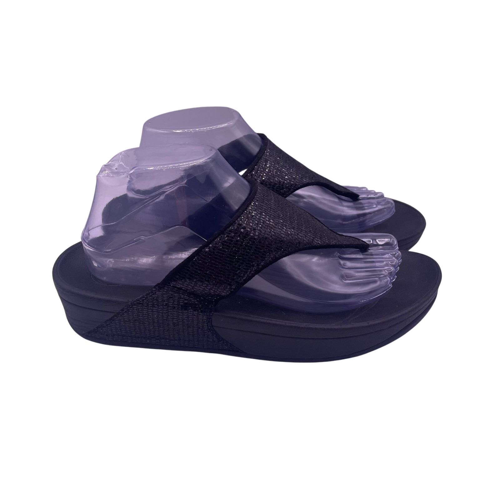 Other Fitflop Lulu Superglitz Thong Sandals Black Comfort Womens 9 Size US 9 / IT 39 - 2 Thumbnail