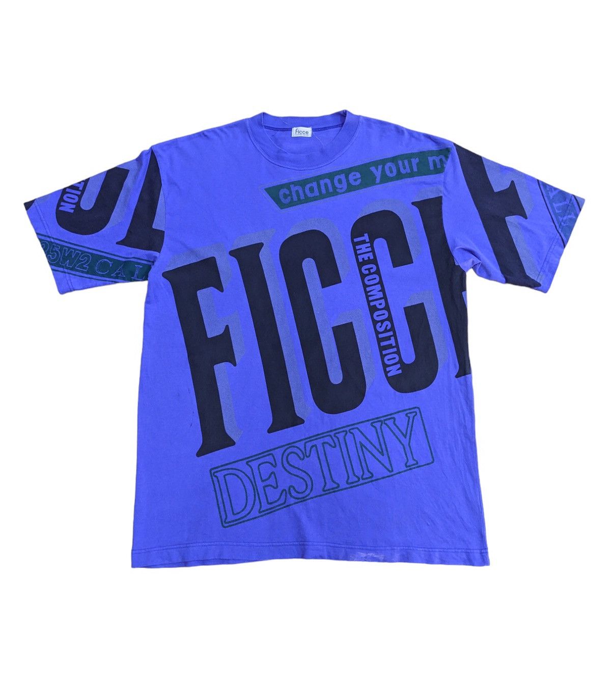 image of Ficce Yoshiyuki Konishi Overprint Tshirt in Blue, Men's (Size Large)