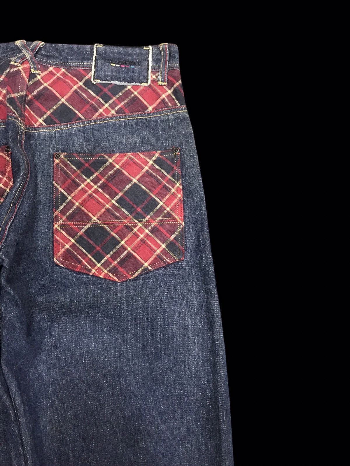 Japanese Brand 💥DENIM ART💥STONE HEAD Zipper Tartan Leg Denim F154 Size US 35 - 8 Thumbnail