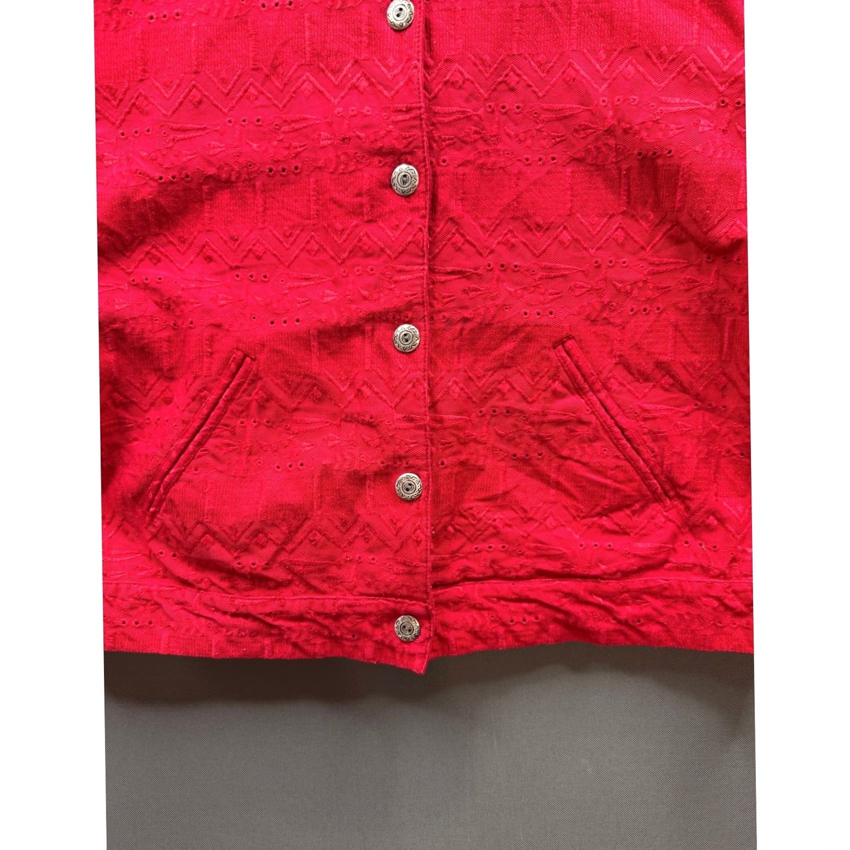 Vintage VINTAGE Chico's Design Jacket Womens Red Embroidered Eyelet Cotton Button Up Size XL Size XL / US 12-14 / IT 48-50 - 3 Thumbnail