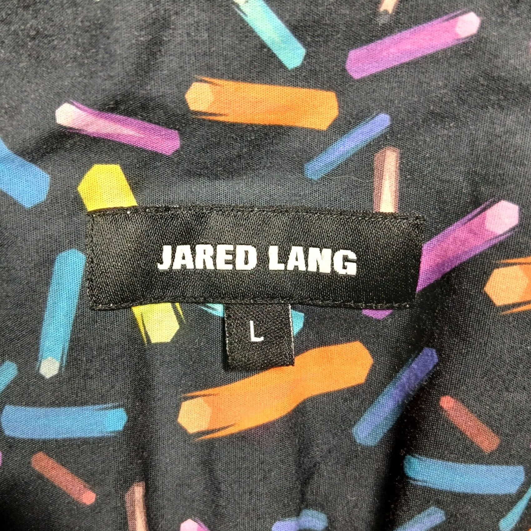 Jared Lang Jared Lang Men's Button-Down Shirt L Black Colorful Geometric Print Cotton Shirt Size US L / EU 52-54 / 3 - 4 Thumbnail