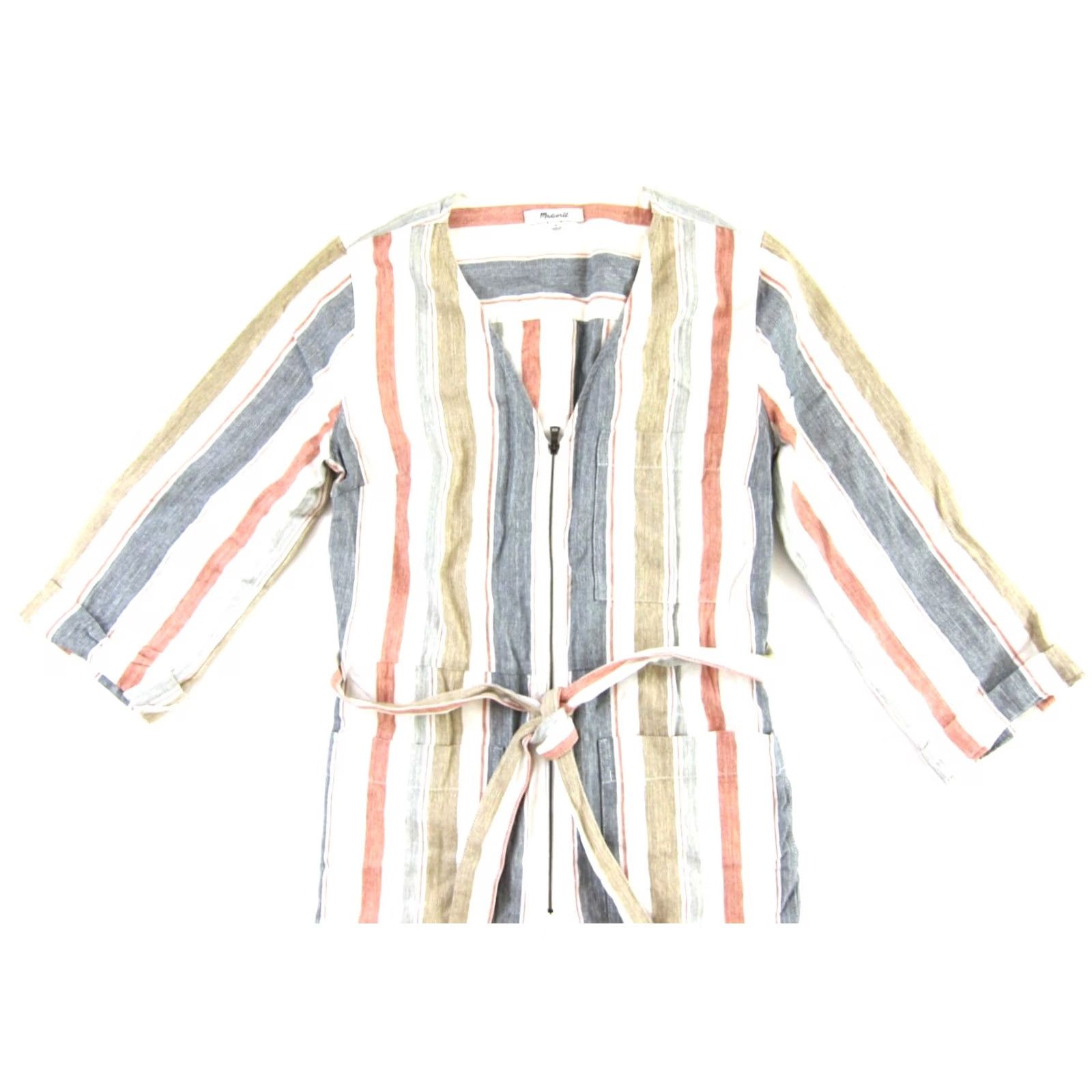 Madewell Madewell Cotton Canvas Green Orange Striped Pocket Zip Overall Jumpsuit Size 0 Size 25" / US 0 / IT 36 - 6 Thumbnail