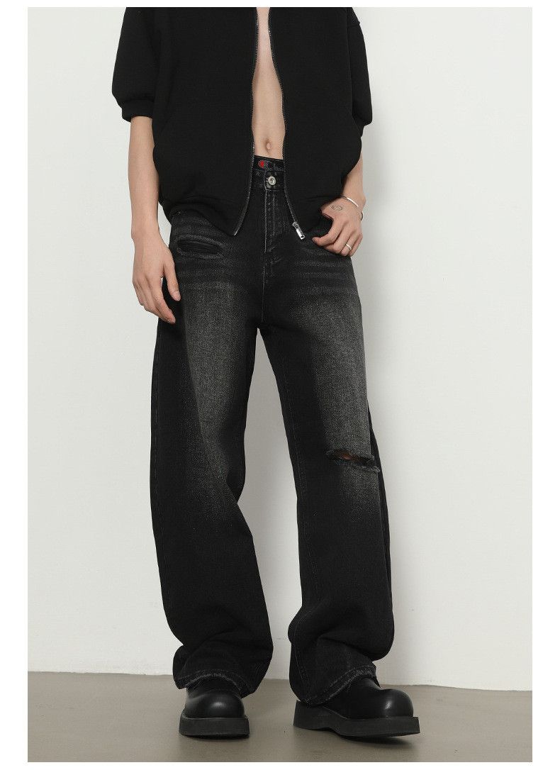 Vintage American loose straight-leg ripped scimitar wide-leg jeans Size US 32 / EU 48 - 3 Thumbnail
