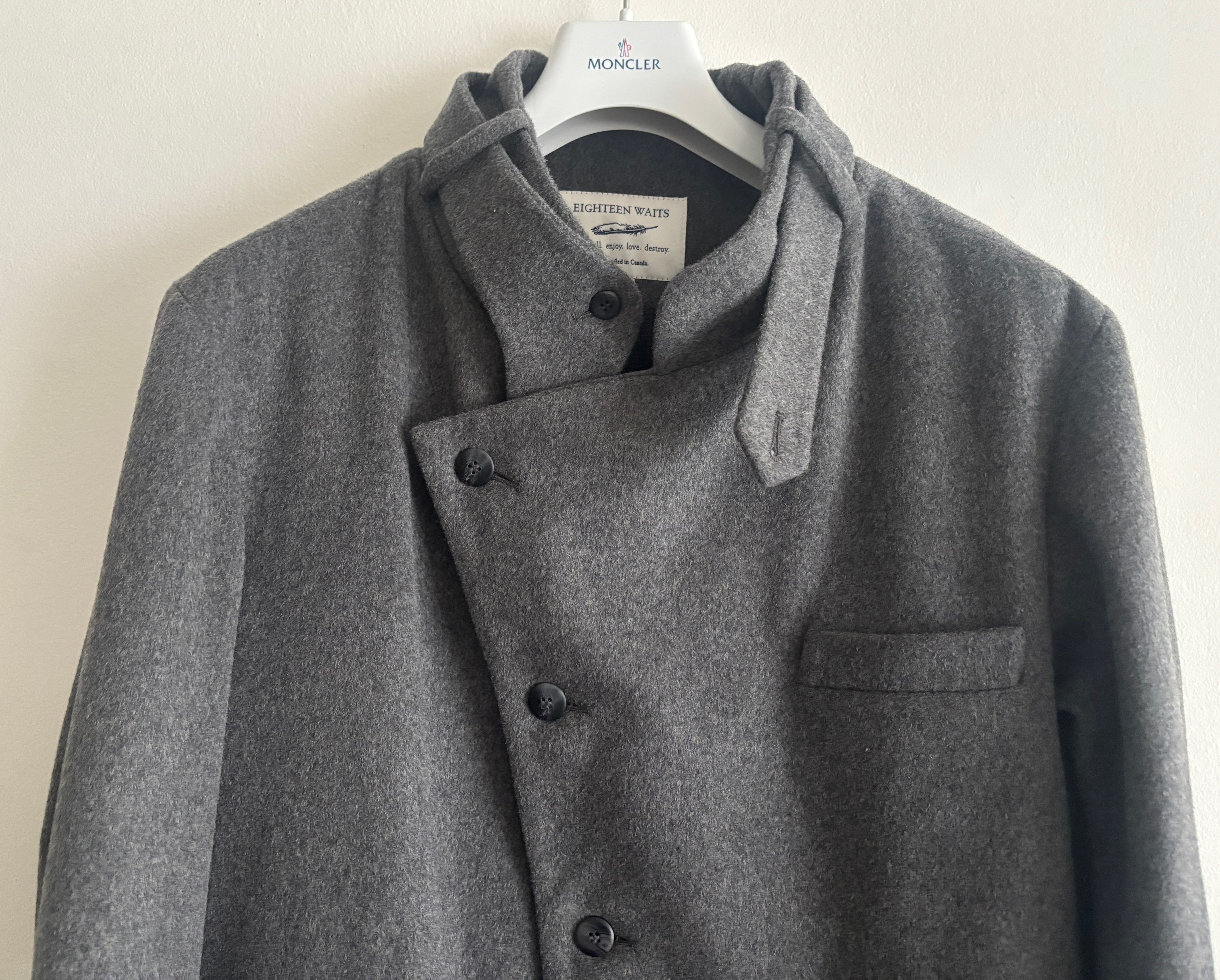 18 Waits $395 Grey Wool Pea Coat / Brigadier Jacket Large - XL Size US L / EU 52-54 / 3 - 3 Thumbnail