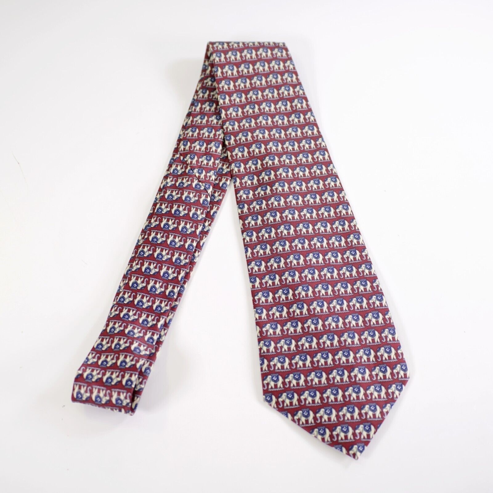 Designer Rene Chagal Hand Made Red Elephant Print Wide Silk Tie Size ONE SIZE - 5 Thumbnail