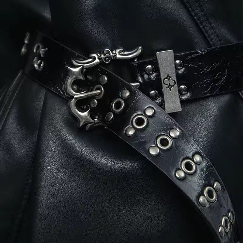 Other Gothic Punk PU Leather Rivet Black Unisex Belt Size ONE SIZE - 5 Thumbnail