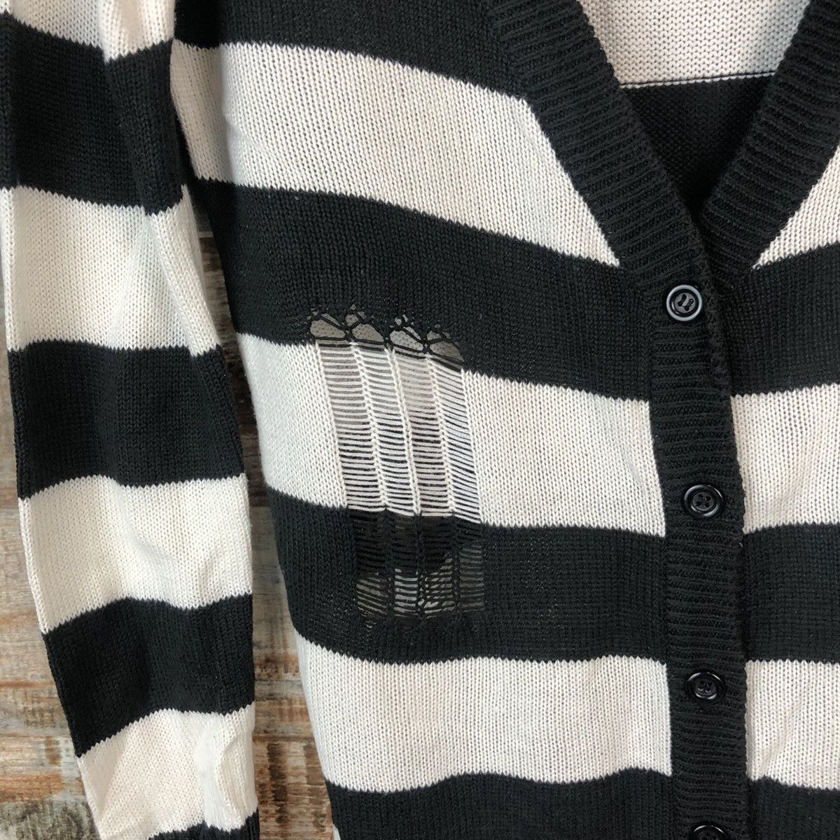 Japanese Brand × Solid and Striped Colza Stripe Black prison ripped Cardigan Knitwear #A2042 Size M / US 6-8 / IT 42-44 - 10 Thumbnail