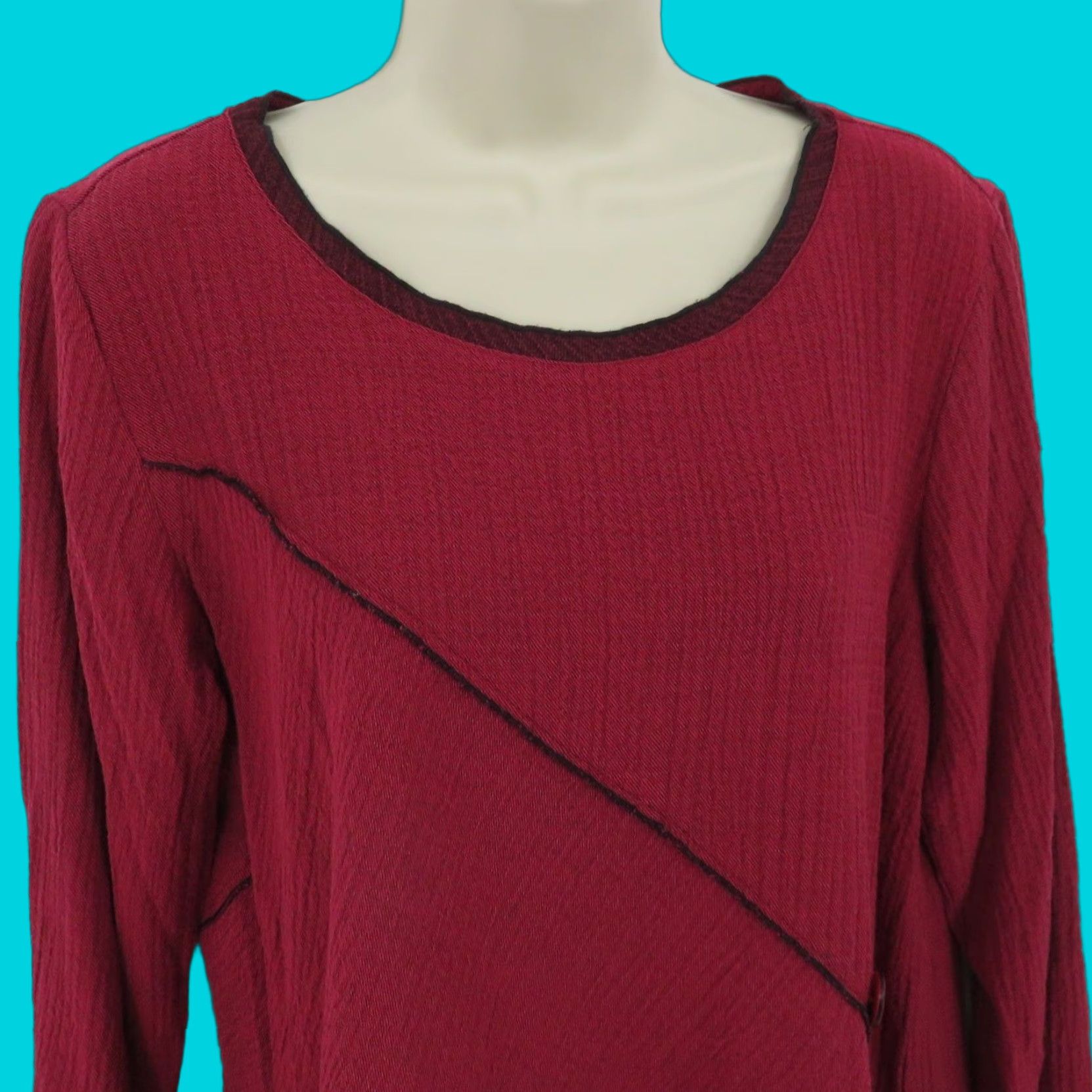 Habitat Habitat Shirt Women Small Red Long Sleeve Crinkle Asymmetrical Hem Blouse Top Size S / US 4 / IT 40 - 1 Thumbnail
