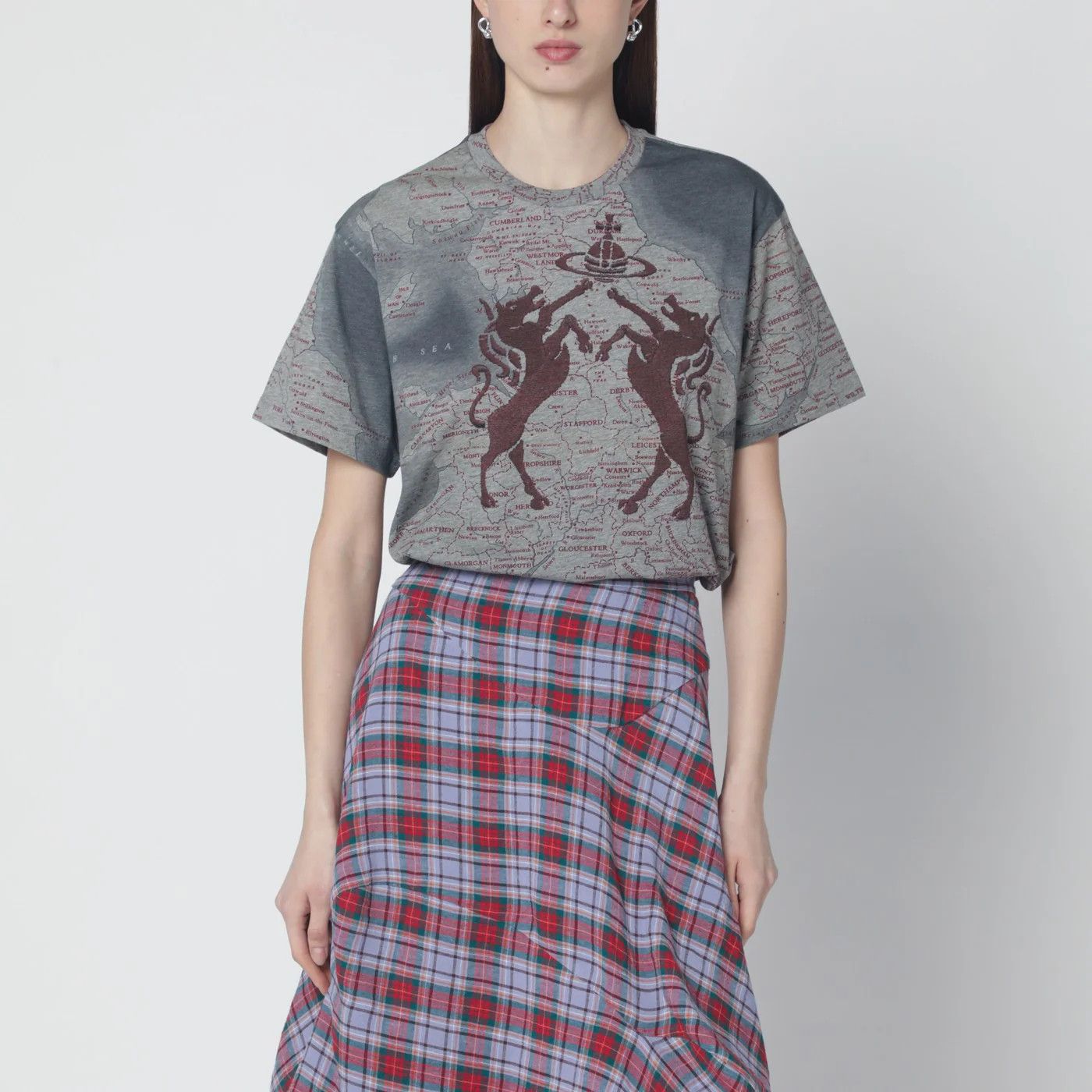 Vivienne Westwood o1d2blof0526 Logo Print Short Sleeve T-Shirt in Grey Size XS / US 0-2 / IT 36-38 - 1 Thumbnail