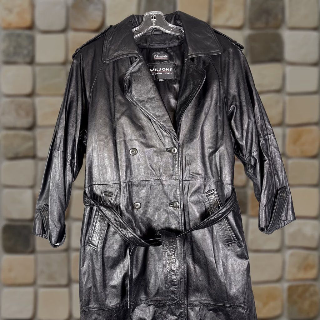 Vintage VINTAGE Wilsons Leather Jacket Womens L Belted Double Breasted Trench Coat Thinsulate Black Long Sleeve Size L / US 10 / IT 46 - 1 Thumbnail