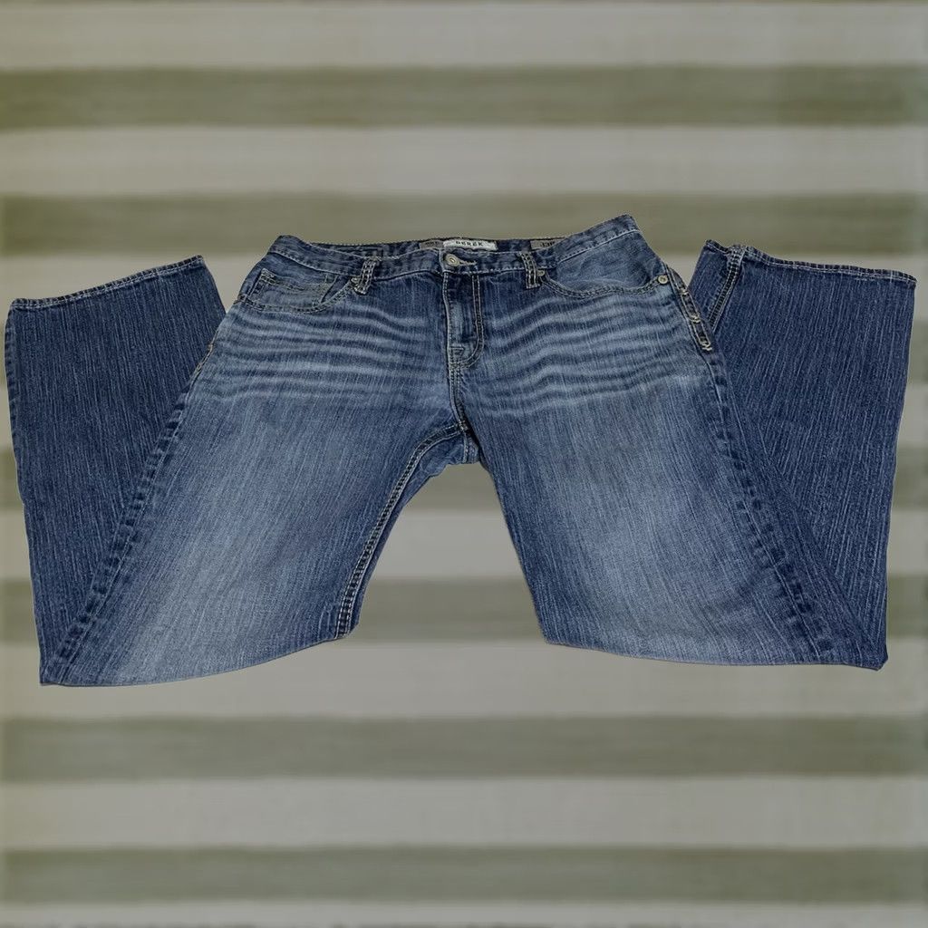 BKE BKE Mens DEREK Bootcut Jeans Blue Denim 34x31 Regular Size 34 8.5in Leg Opening Buckle Bke Cowboy Western Rockabilly Style Mens Size US 34 / EU 50 - 1 Thumbnail
