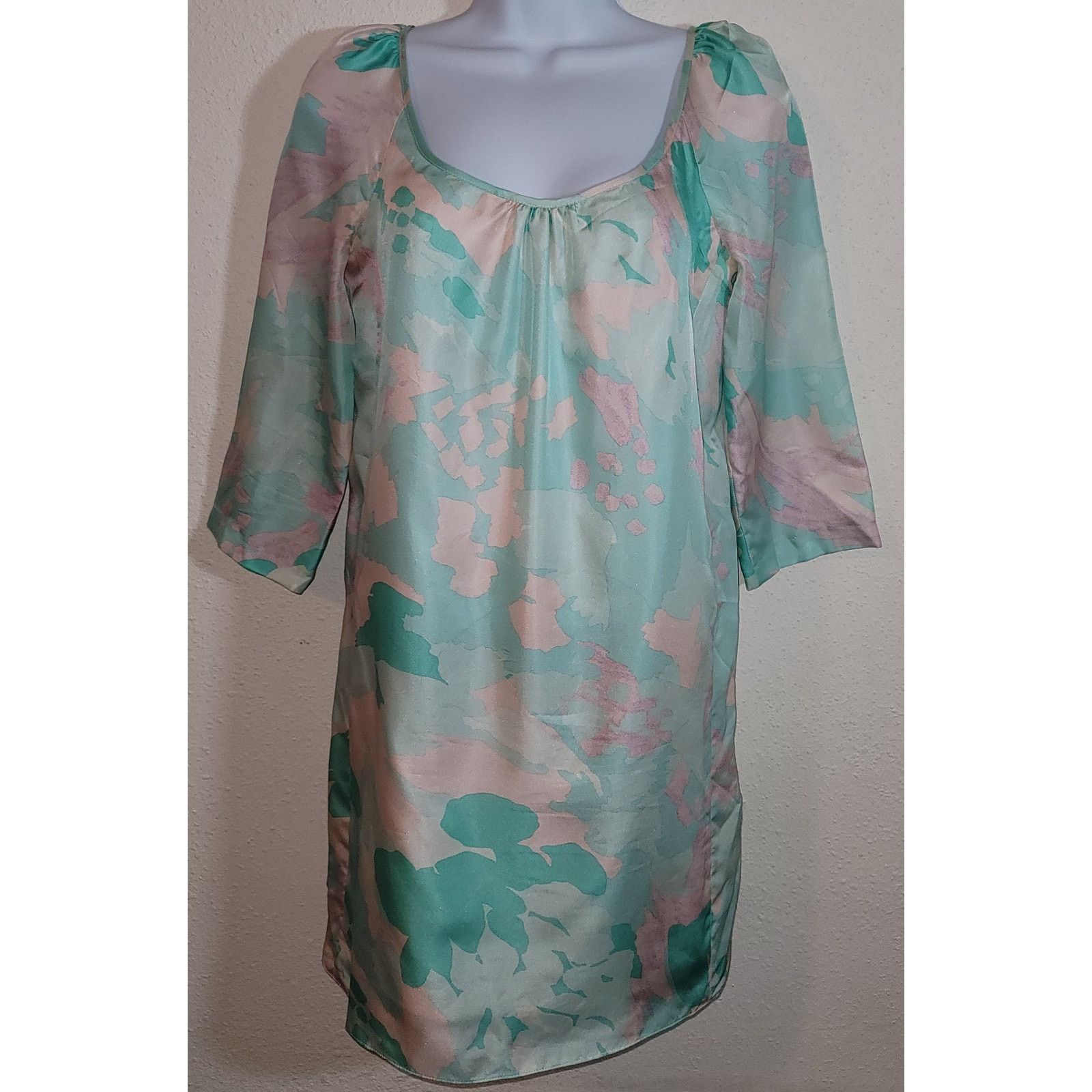 Other VTG Tara Jarmon Green Pink Retro Mini Dress 38 M 100% Silk Size M / US 6-8 / IT 42-44 - 1 Thumbnail