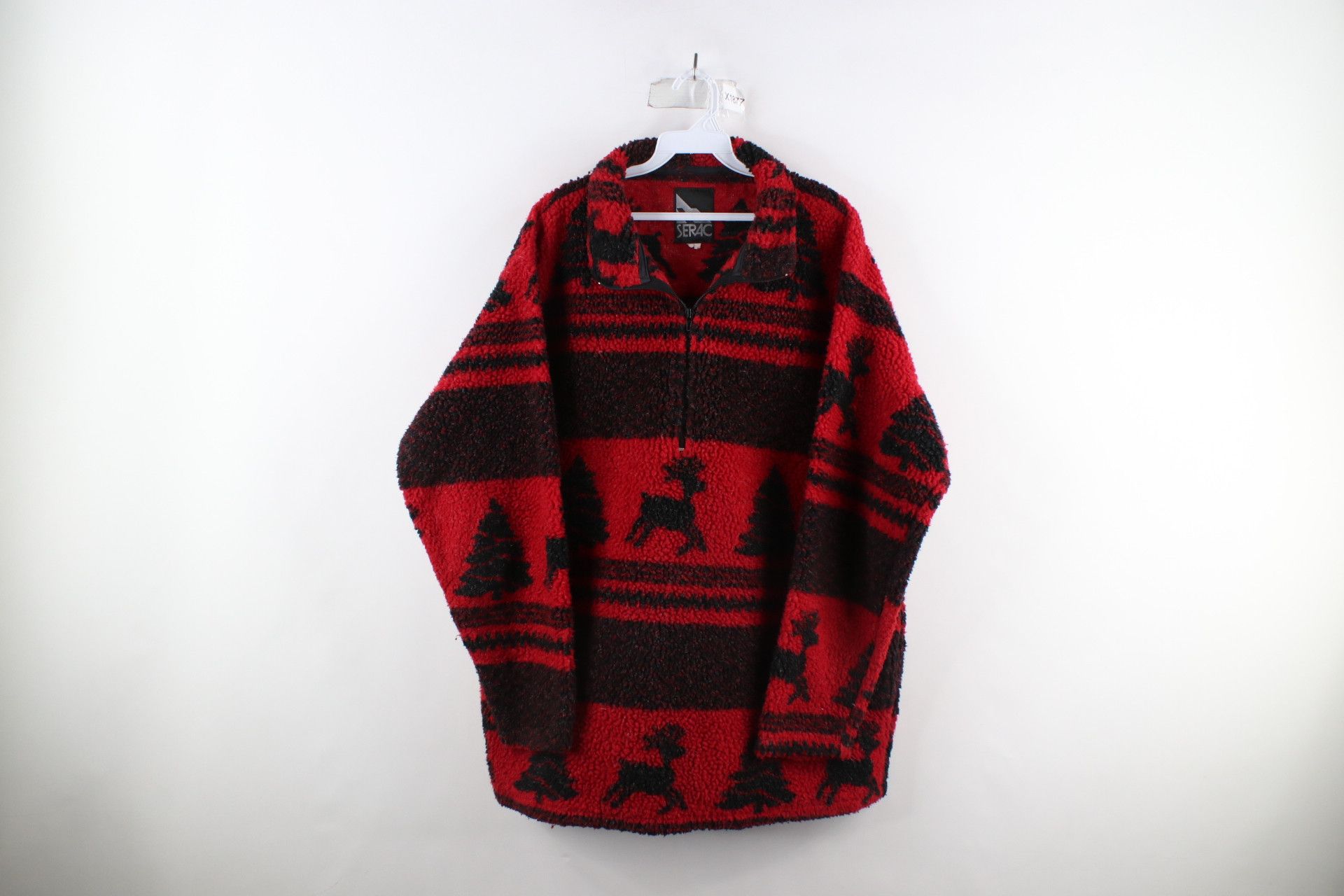 Image of Vintage 90's Streetwear Deep Pile Fleece Half Zip Sweater in Red, Men's (Size 2XL)