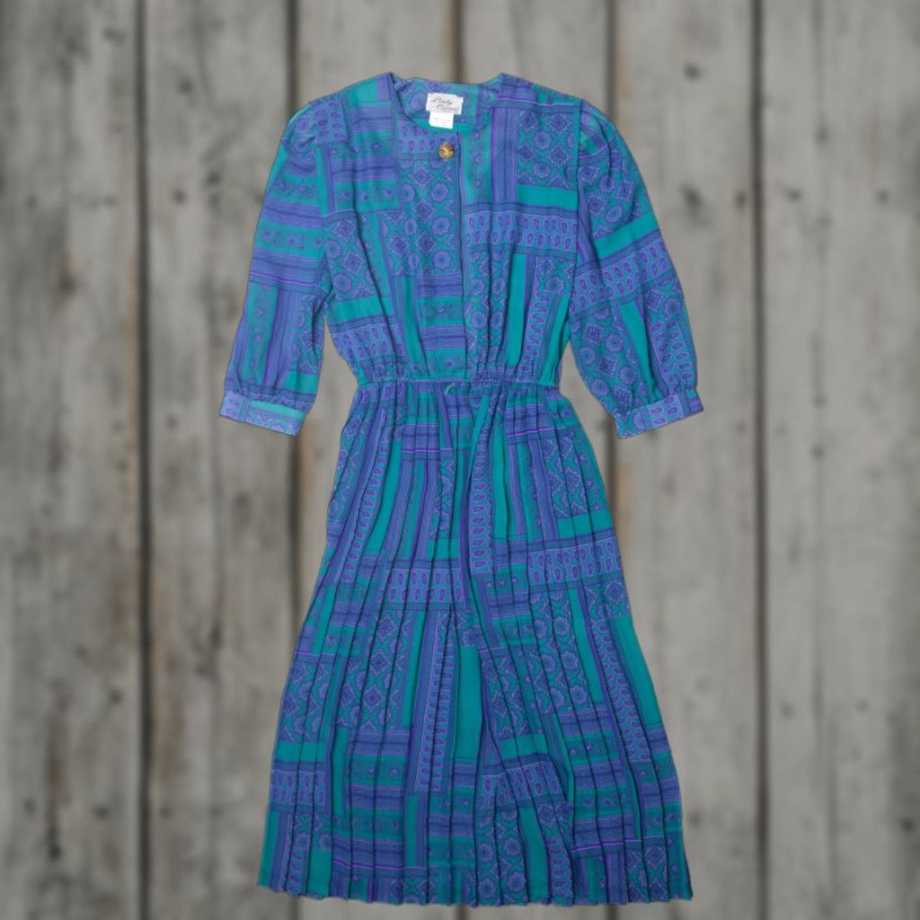 Vintage VINTAGE Lady Caroe Dress 1970s Blue Polyester Large Women Size L / US 10 / IT 46 - 1 Thumbnail