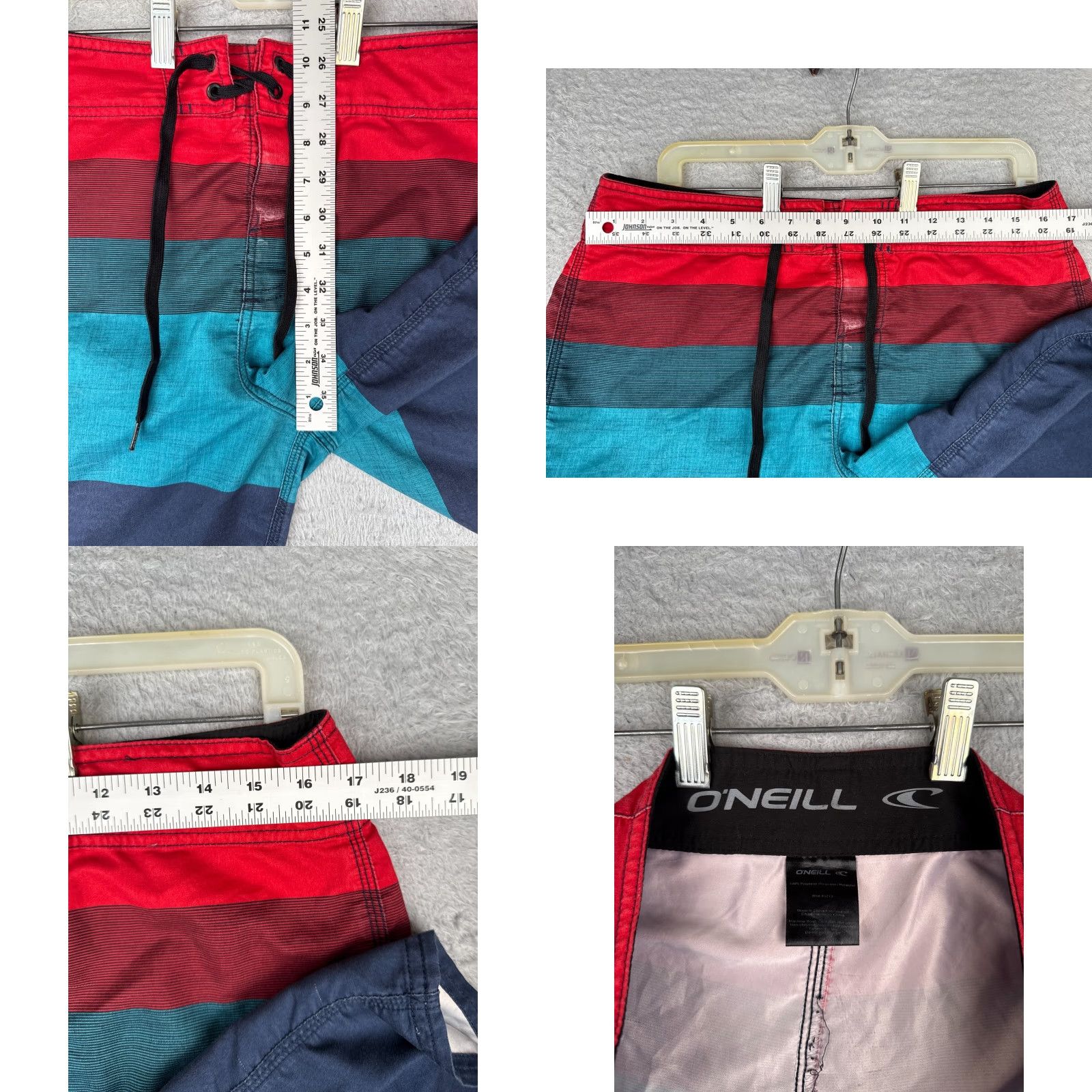 O'Neill O'Neill Swim Trunks Bottom Men 34 Blue Red Cargo Pockets Striped Beach Surf 34x11 Mens Size US 34 / EU 50 - 8 Thumbnail