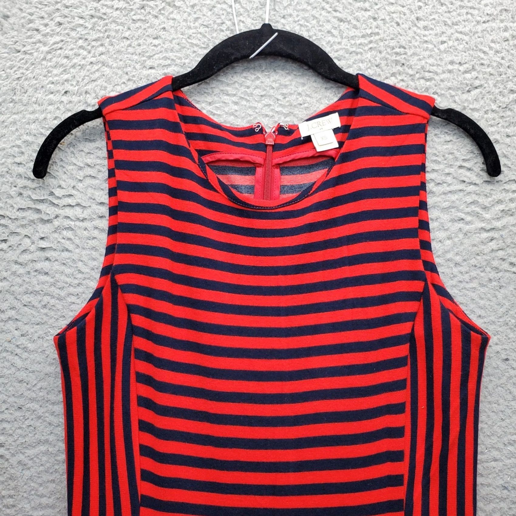 J.Crew J.CREW A Line Dress Womens XS Navy Red Striped Wide Strap Pleated Waist Back Zip Size XS / US 0-2 / IT 36-38 - 3 Thumbnail