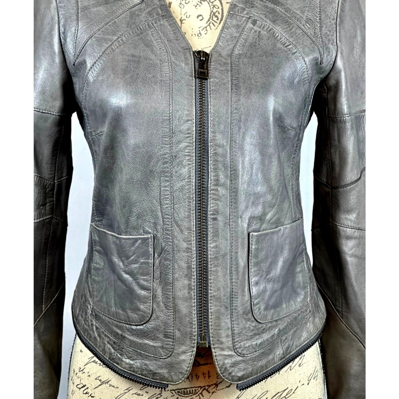 Zadig & Voltaire Zadig & Voltaire Vencia Collarless Lamb Leather Jackt Gray S Size S / US 4 / IT 40 - 9 Thumbnail