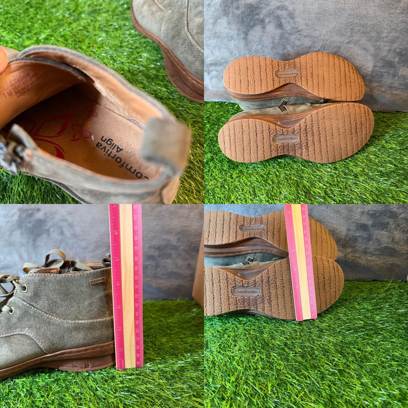 Vintage Comfortiva Align Olive Green Suede Weatherproof Ankle Boots Side Zip Womens 7M Size US 7 / IT 37 - 8 Thumbnail