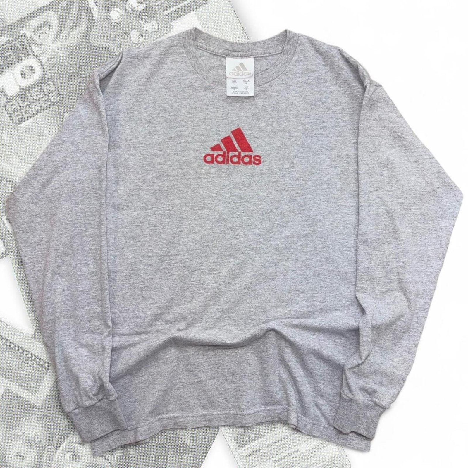 Adidas Vintage Y2K Gray / Red Adidas Logo Graphic Long Sleeve Tee Size L / US 10 / IT 46 - 1 Thumbnail