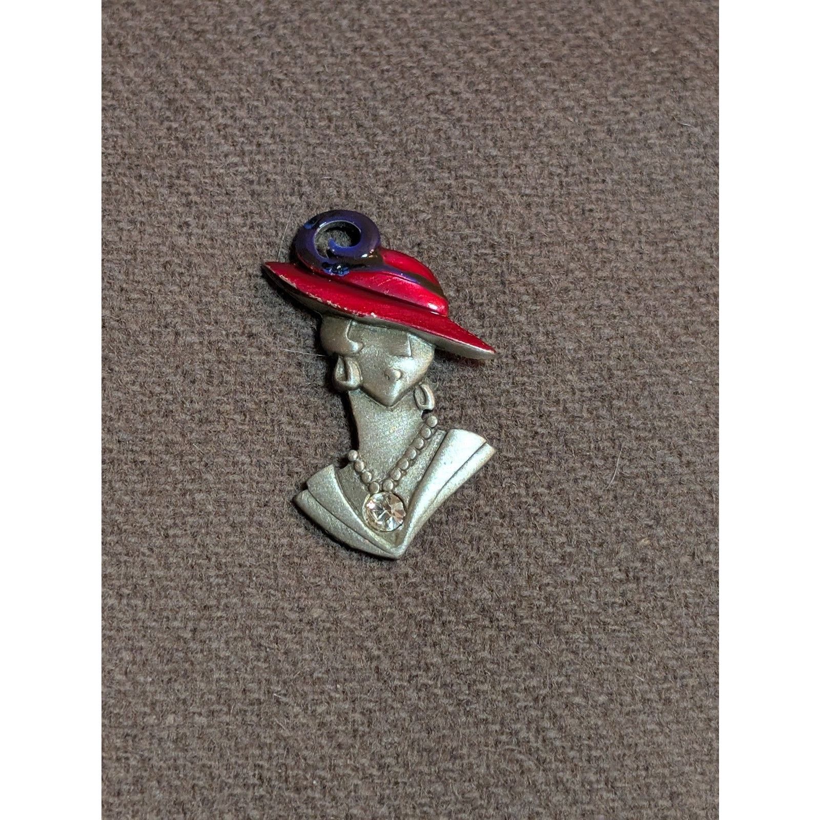 Vintage VTG 1990s Jonette Jewelry Red Hat Lady Rhinestone Lapel Pin Size ONE SIZE - 2 Thumbnail