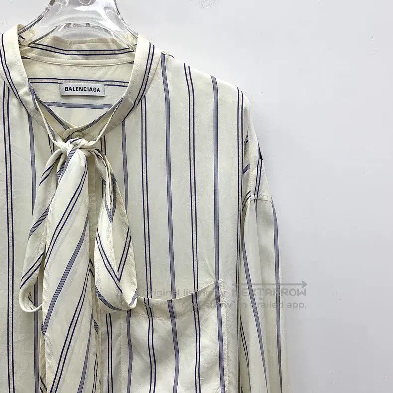 Balenciaga Balenciaga size 38 White Striped Tie Bow Mulberry Silk Lon Size S / US 4 / IT 40 - 3 Thumbnail