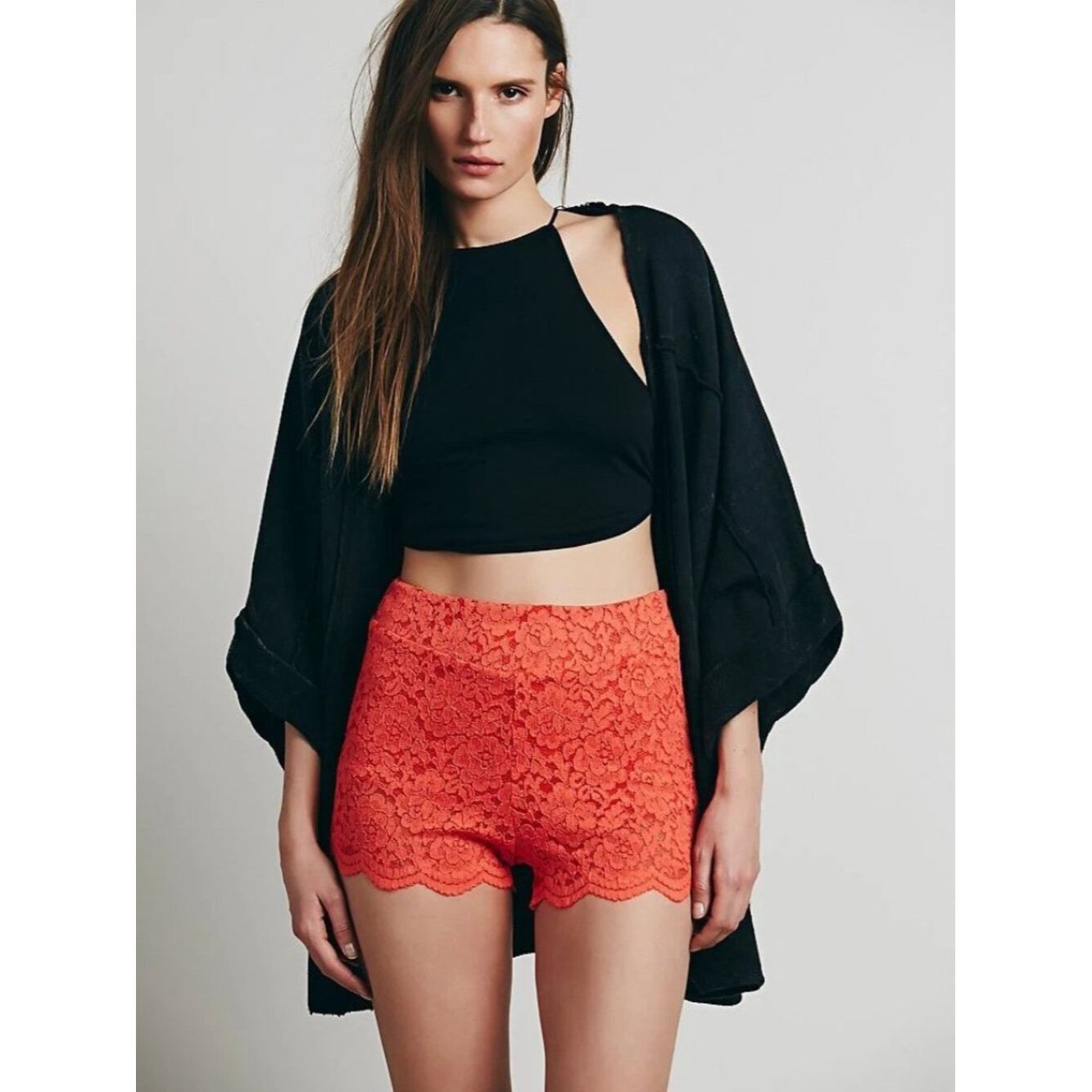 Free People NWT New Free People Orange Stretch Floral Lace Biker Shorts Size 28" / US 6 / IT 42 - 1 Thumbnail