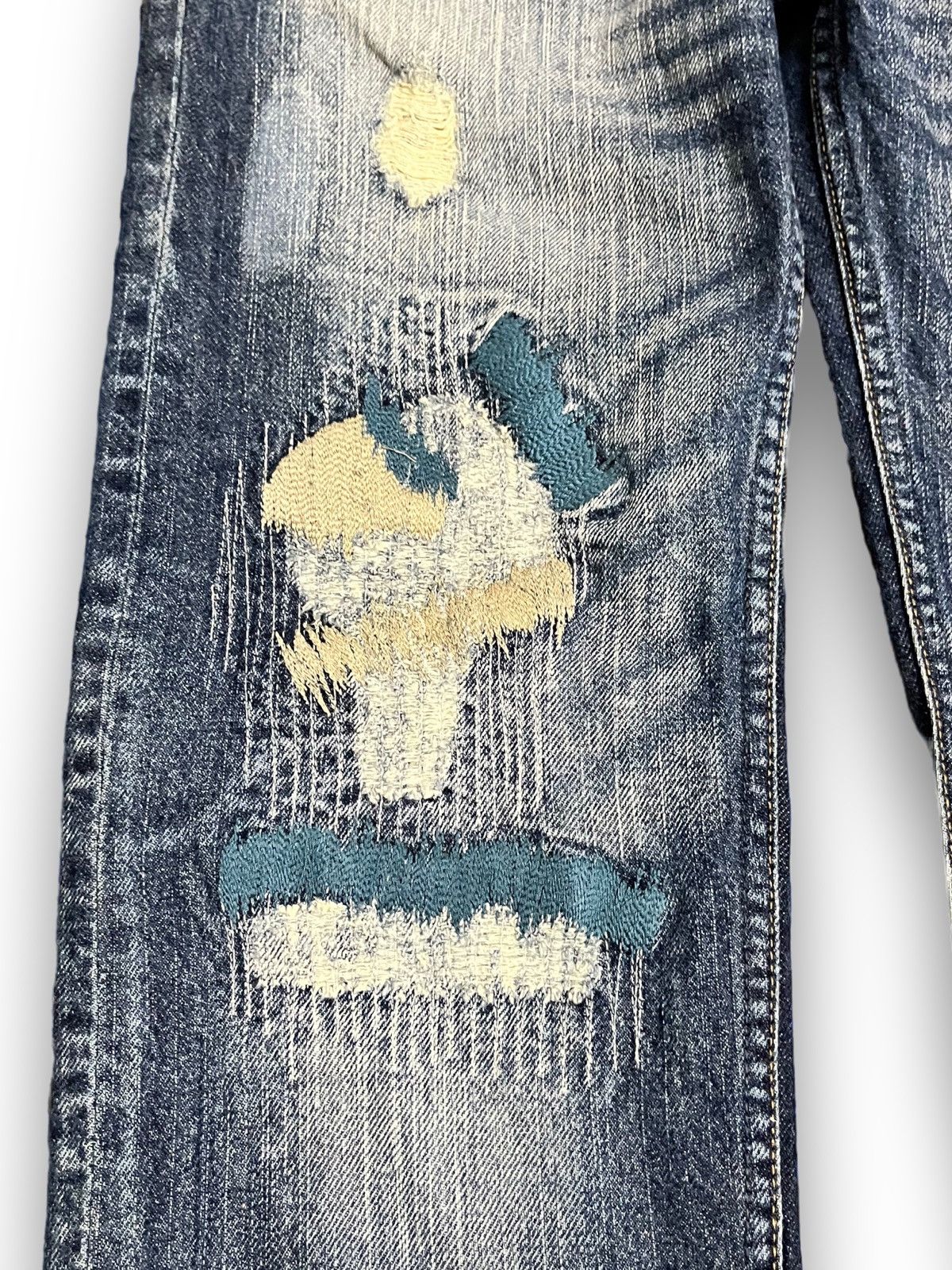 Beauty Beast Vintage Africa Taro Indigo Patches Jeans Size US 31 - 2 Thumbnail