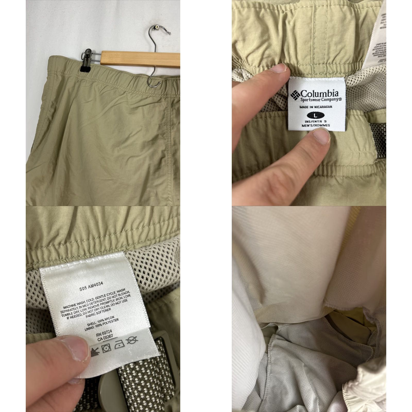Vintage Columbia Cargo Shorts Mens L Beige Belted Lined Packable Nylon Polyester 38x8 Regular Size Large Size US 33 - 9 Thumbnail