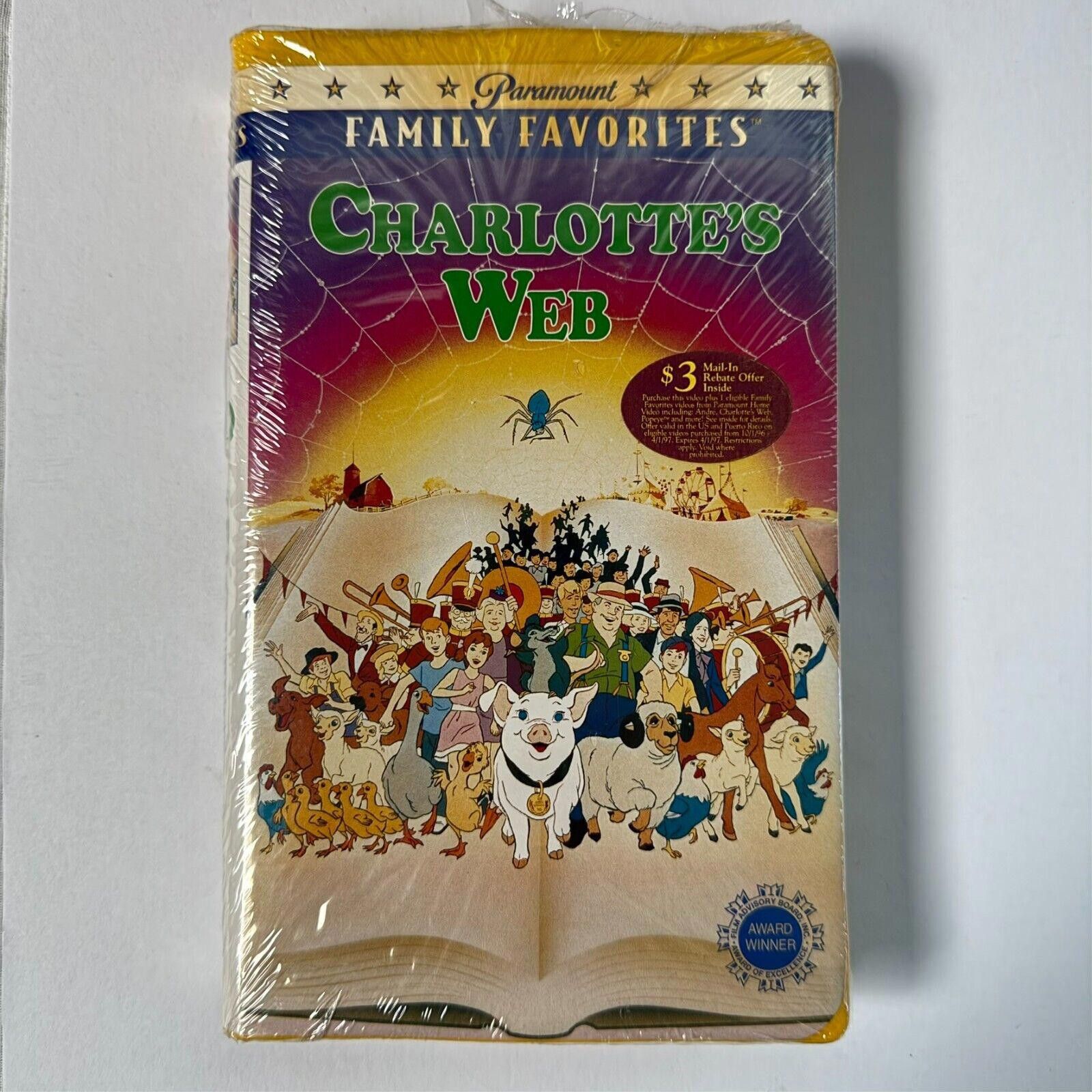 Designer Vtg Charlottes Web VHS 1996 Yellow Clamshell Sealed Rare Size ONE SIZE - 1 Thumbnail