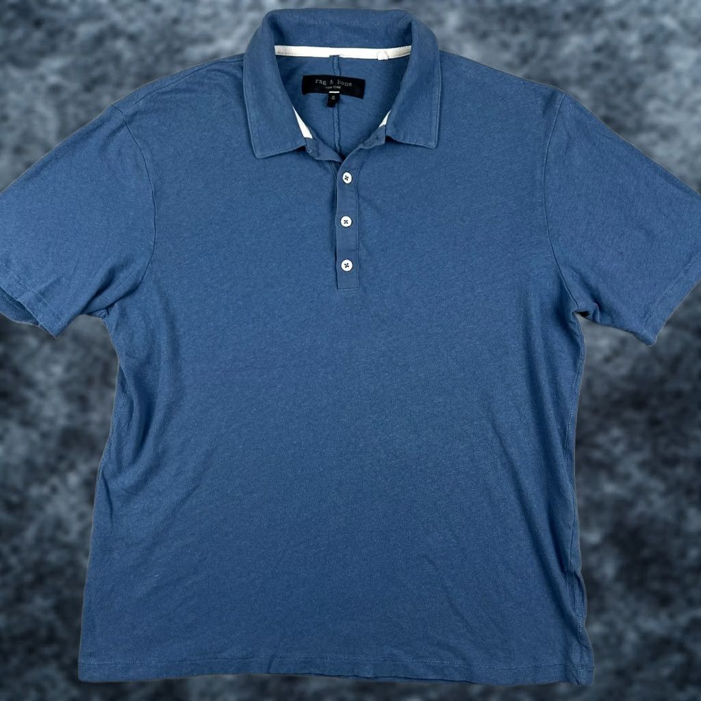 Rag & Bone Rag & Bone Polo Shirt Short Sleeve Cotton Linen Blue Golf Mens Medium Size US M / EU 48-50 / 2 - 1 Thumbnail