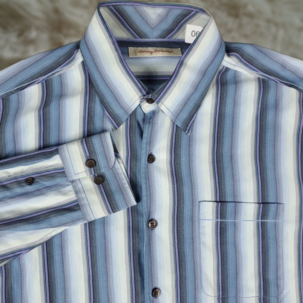 Tommy Bahama Tommy Bahama Shirt Mens Large Blue Striped Silk Casual Button Up Long Sleeve Size US L / EU 52-54 / 3 - 1 Thumbnail