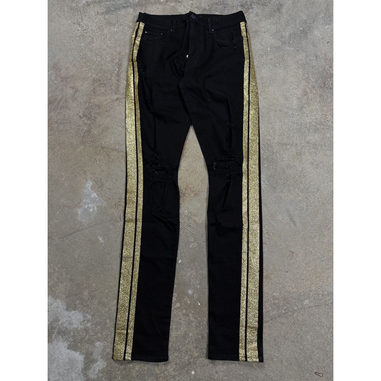 Amiri Amiri Jeans Black Gold Glitter Stripe Used 33 Size US 33 - 1 Thumbnail