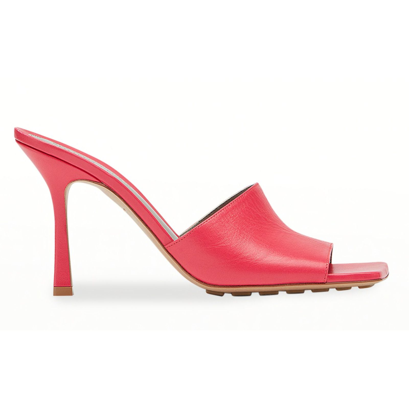 Stretch Square Toe Pink Backless Sandal Heel Pump 37.5