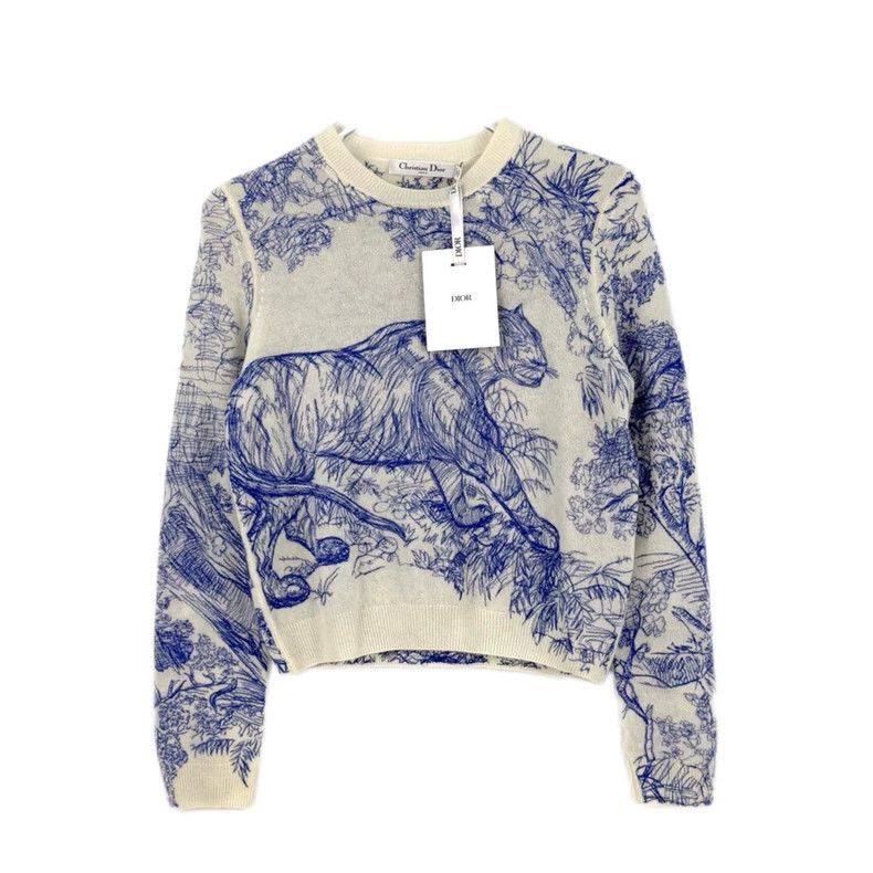 Dior Dior Blue White Embroidered Cashmere Sweater Size US S / EU 44-46 / 1 - 1 Thumbnail