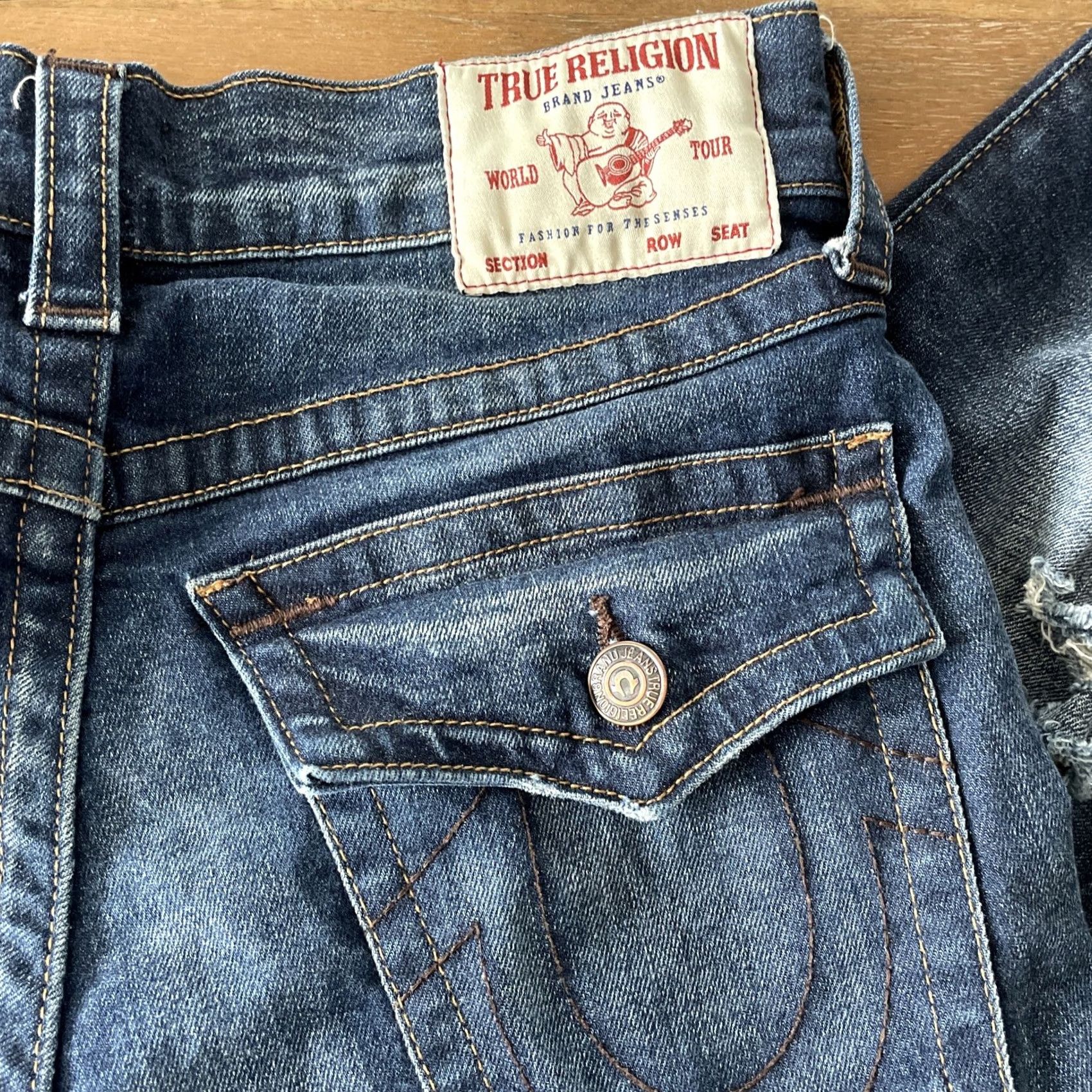 True Religion True Religion Ricky Relaxed Straight Jeans Men 30x33 Distressed Flap Pockets Y2K Denim Blue 90s Grunge Rock Logo Jeans Mens Size US 30 / EU 46 - 4 Thumbnail