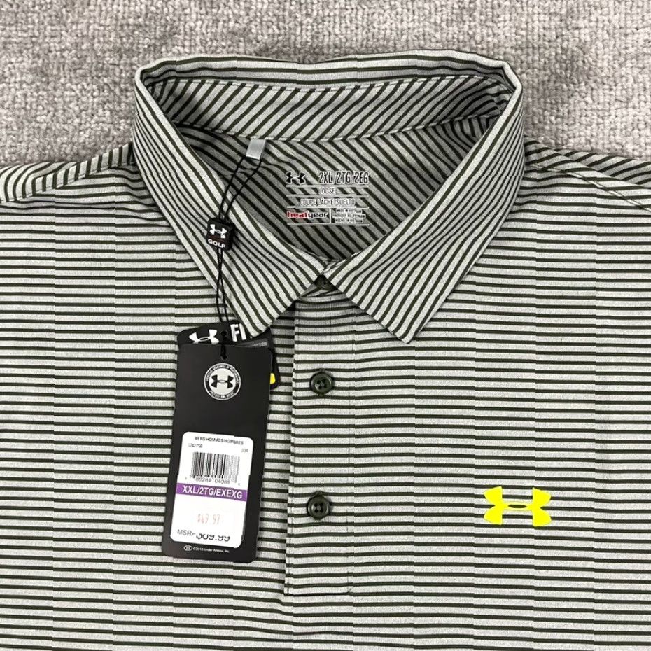 Under Armour VINTAGE: No (omit) Under Armour Polo Shirt Mens 2XL Loose Green Striped HeatGear Performance Golf Size US XXL / EU 58 / 5 - 2 Thumbnail