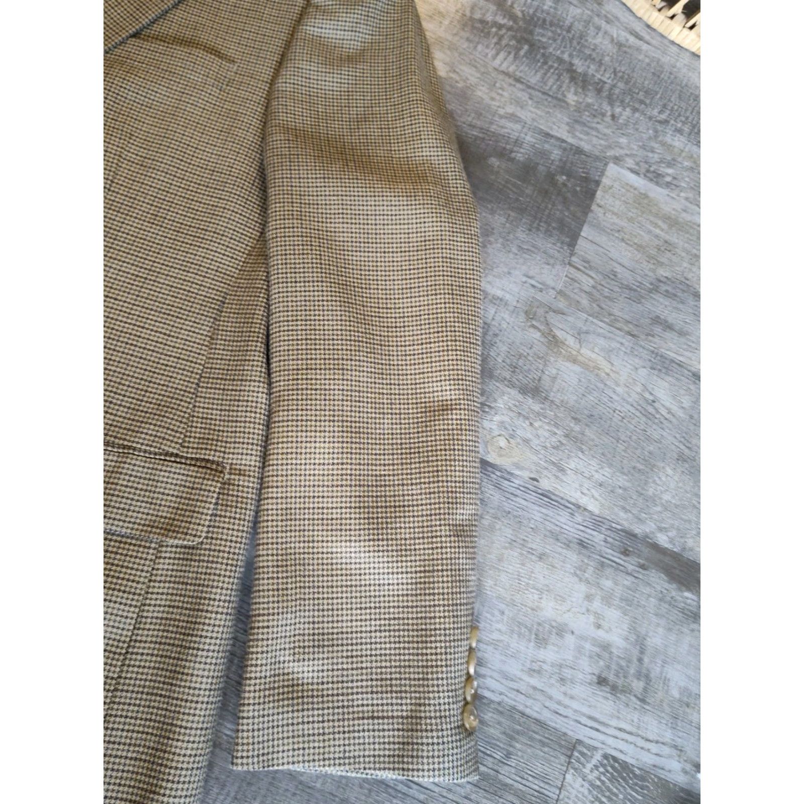Stafford Lauren Ralph Lauren Suit Jacket Houndstooth Mens 43L Blazer Silk Wool Tweed Notch Lapel Single-Breasted Two-Button Long Modern Dress Size 46R - 3 Thumbnail