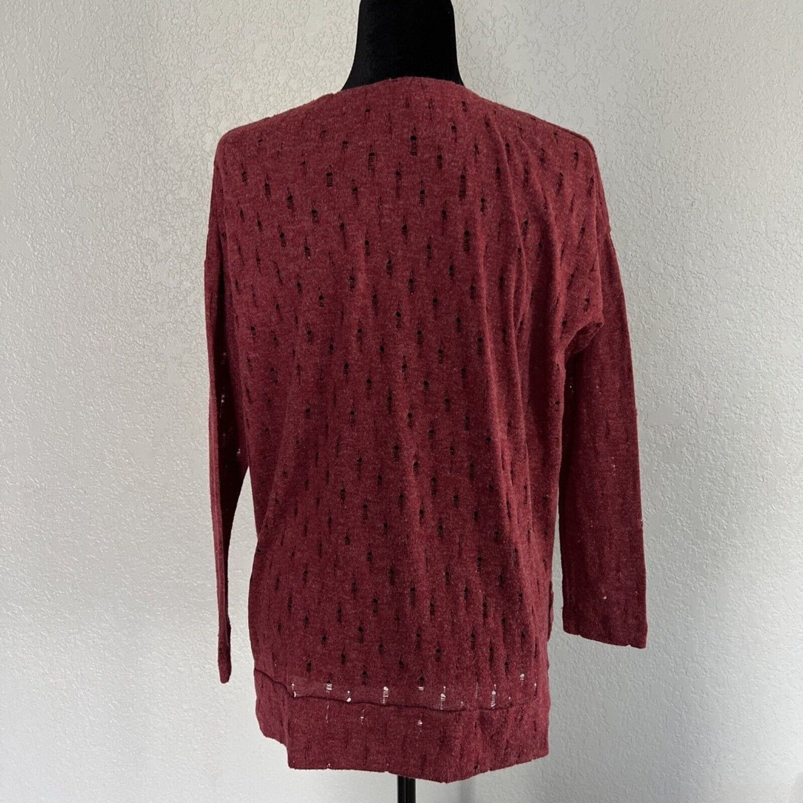 Other Mododoc HiLo Eyelet Sweater Small Burgundy Wine Long Sleeve Size S / US 4 / IT 40 - 6 Thumbnail