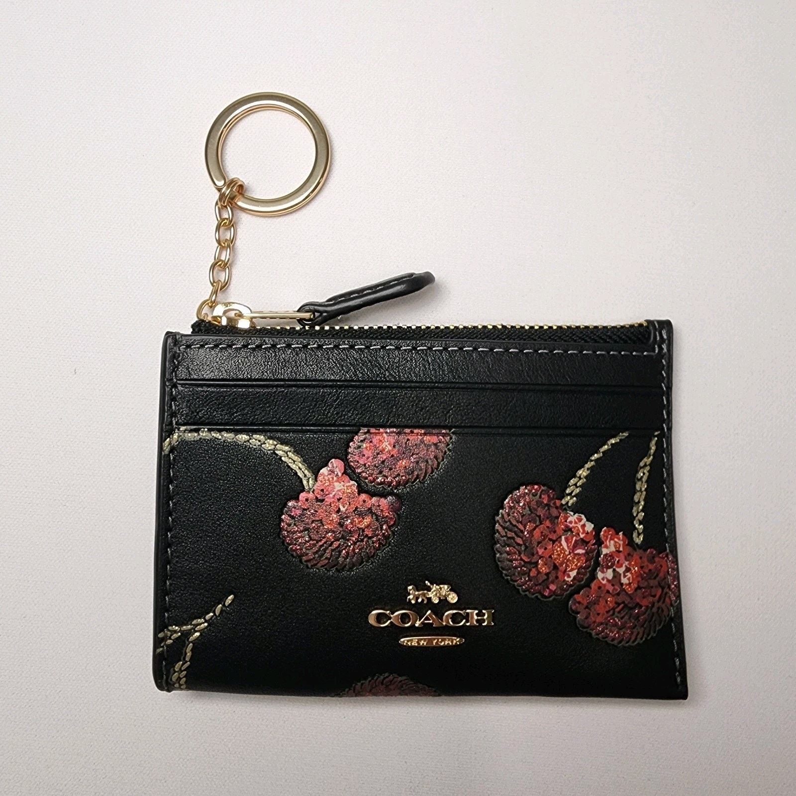 Coach COACH CDF83 Mini Skinny Id Case Cherry Print Smooth Black Size ONE SIZE - 1 Thumbnail