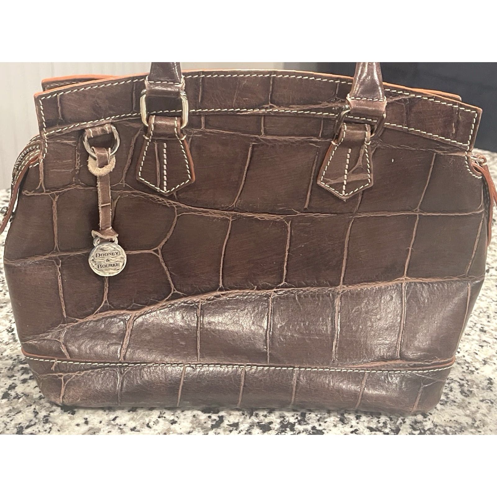 Dooney & Bourke VINTAGE Dooney & Bourke Italian Handbag Large Brown Croc Embossed Leather Zip Closure Womens Size ONE SIZE - 2 Thumbnail