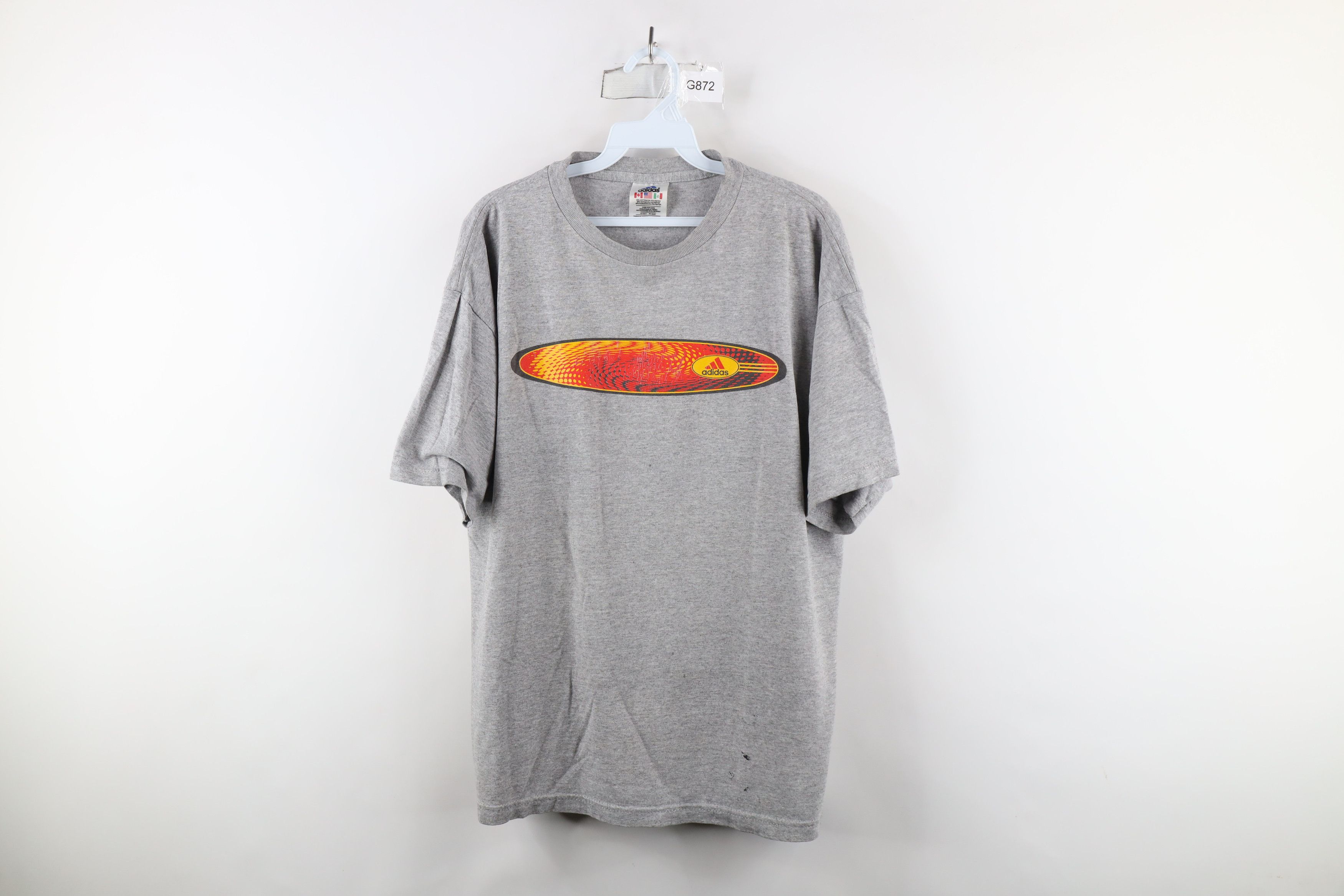 Adidas × Vintage Vintage 90s Adidas Spell Out Geometric T-Shirt Gray USA Size US L / EU 52-54 / 3 - 1 Thumbnail