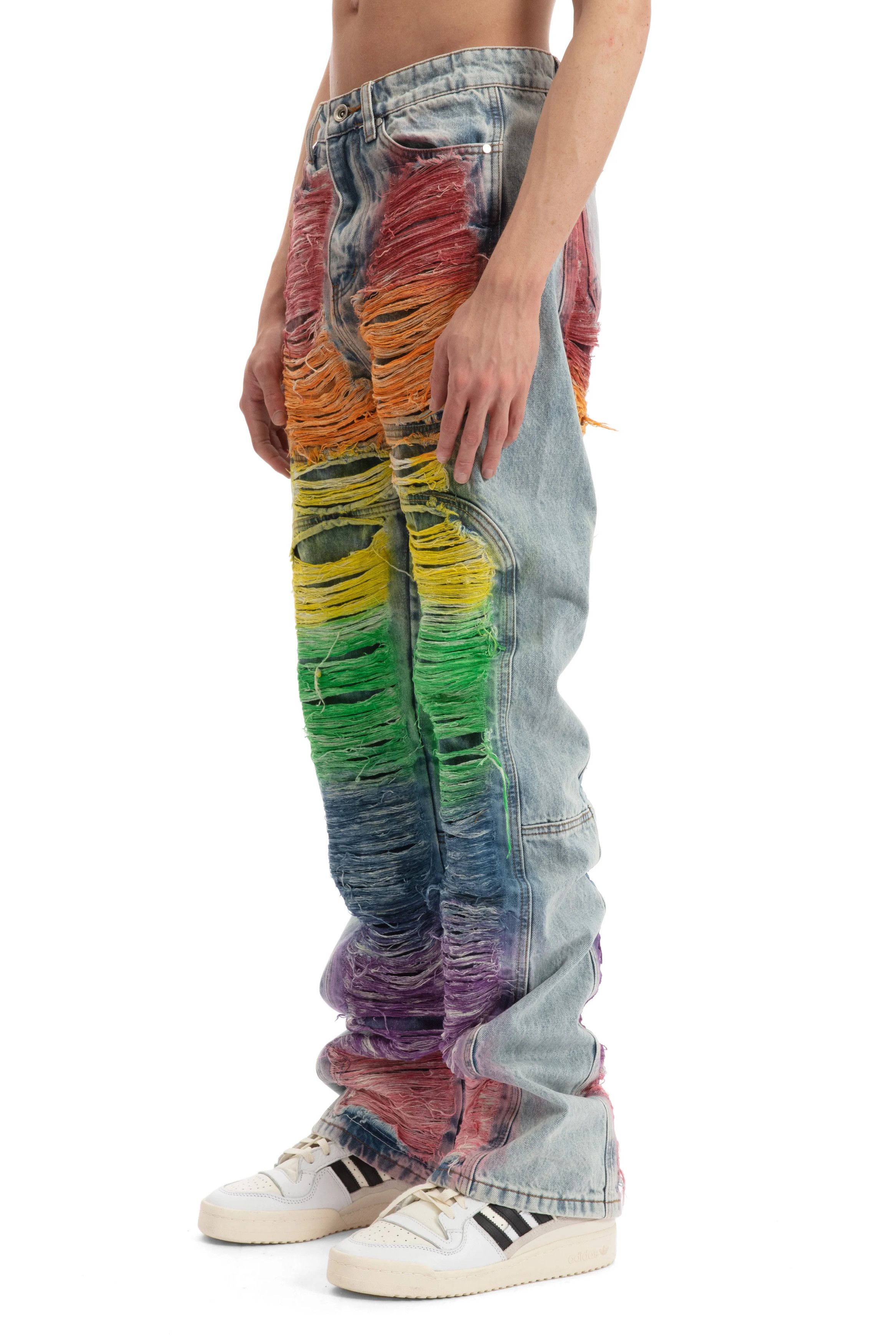 Who Decides War o1gr1nt0525 Roygbiv Distressed Signature Denim in Sky/Multi Size US 30 / EU 46 - 3 Thumbnail