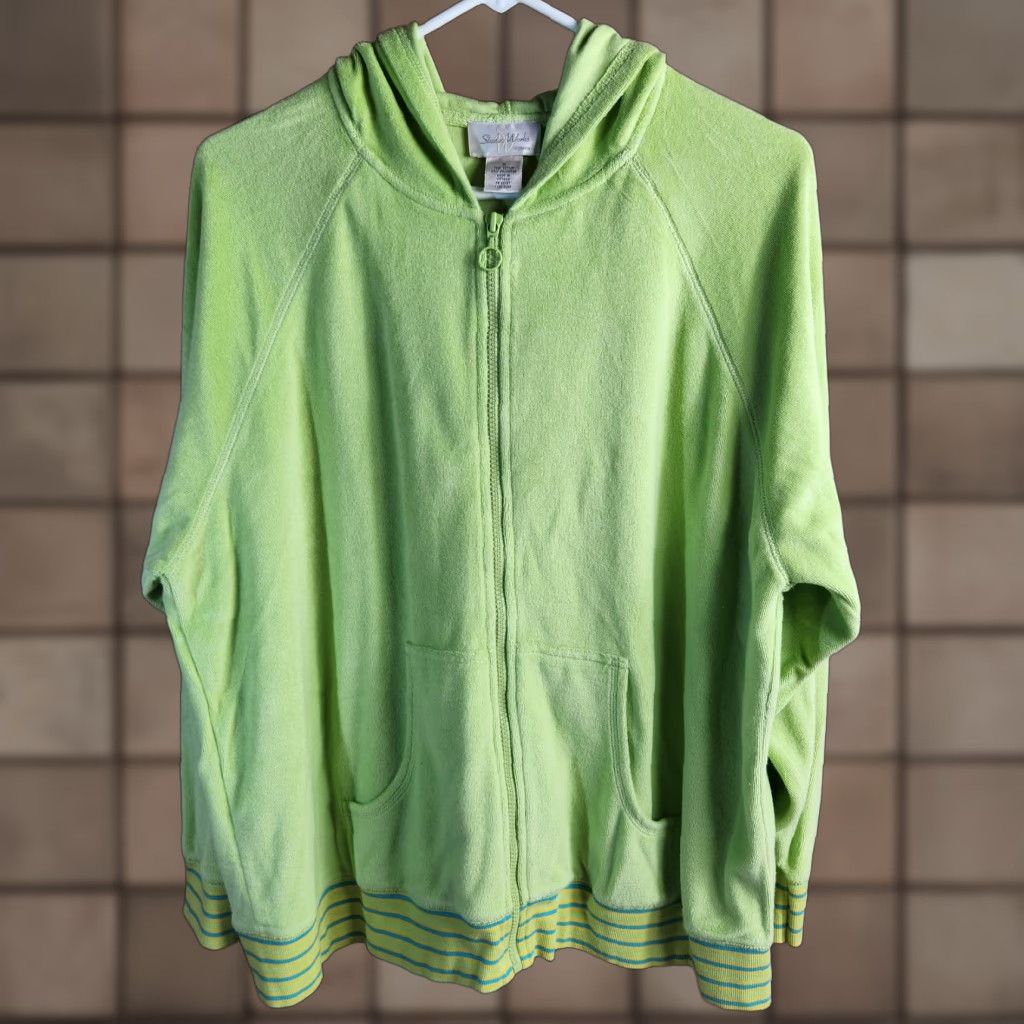 Vintage Studio Works Womens Hoodies |1X| Lime Green Terry Cloth Zip Up Hoodie Size XL / US 12-14 / IT 48-50 - 1 Thumbnail