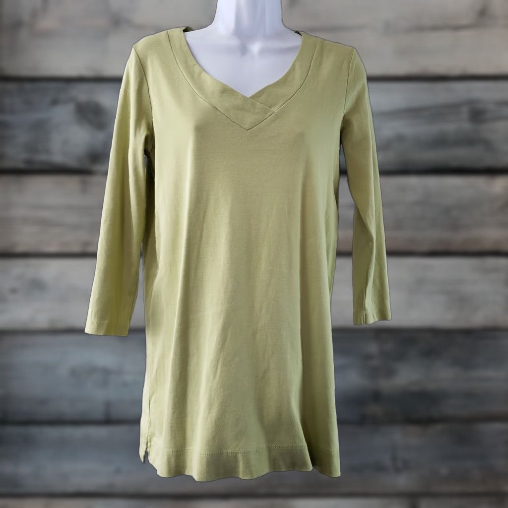 J. Jill J Jill Womens Tunic Top 3/4 Sleeve XS Green Cotton V-Neck T-Shirt Shirt Womens XS Green Tunic 100% Cotton Size XS / US 0-2 / IT 36-38 - 1 Thumbnail