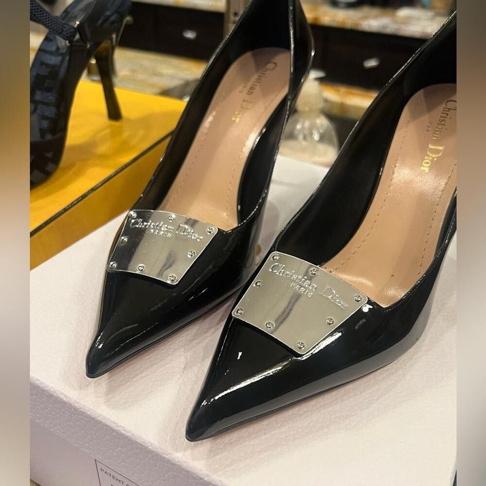 Dior LE PARISIENNE DIOR PATENT BLACK/SILVER HEELS SIZE 41 Size US 10 / IT 40 - 1 Thumbnail